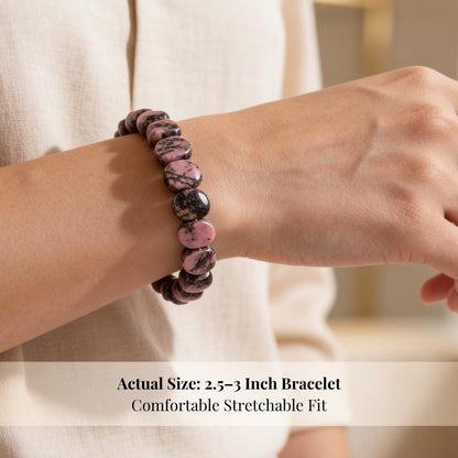 New Rhodonite Bracelet for Emotional Shock and Panic | Stylish Charm Crystal Bracelet for Men Women Boys and Girls (1pc, Jute Bag) - plusvalueindia