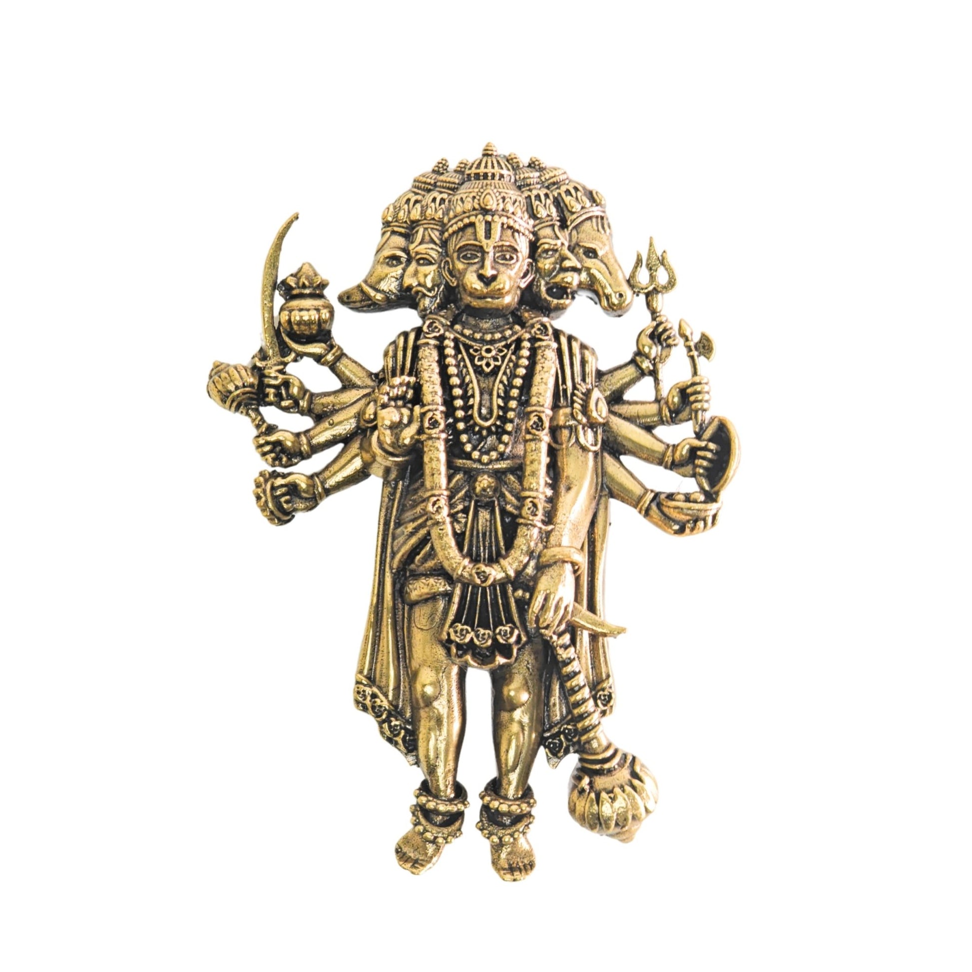 Brass Panchmukhi Hanuman Wall Hanging for Main Door Entrance – 4 Inch Idol - plusvalueindia