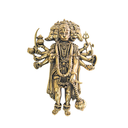 Brass Panchmukhi Hanuman Wall Hanging for Main Door Entrance – 4 Inch Idol - plusvalueindia