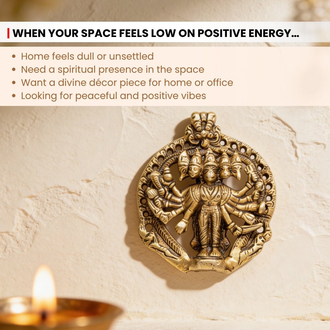 Panchmukhi Hanuman Brass Statue for Main Door - South & South-West Vastu Protection, Home & Office - plusvalueindia