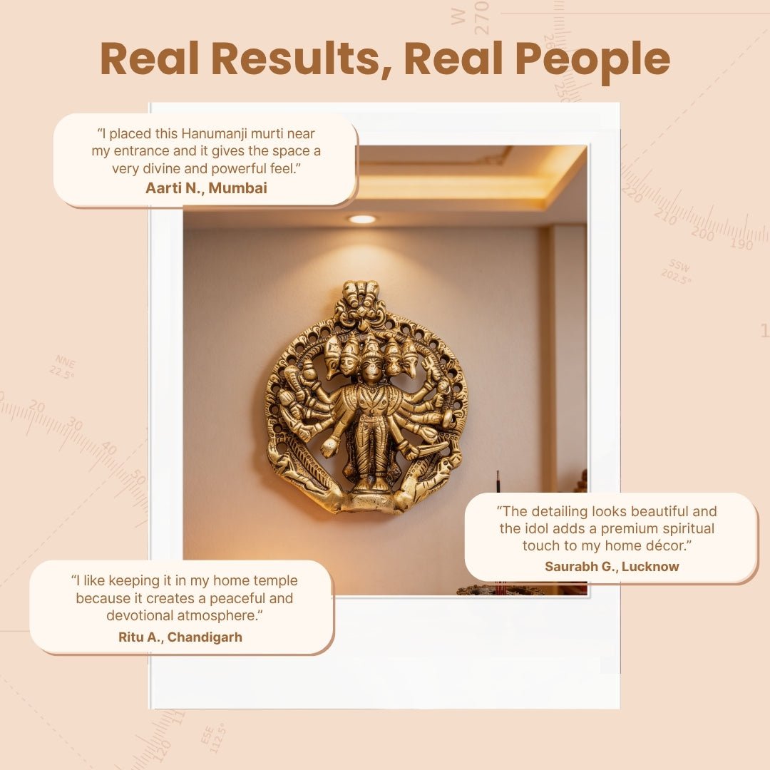 Panchmukhi Hanuman Brass Statue for Main Door - South & South-West Vastu Protection, Home & Office - plusvalueindia