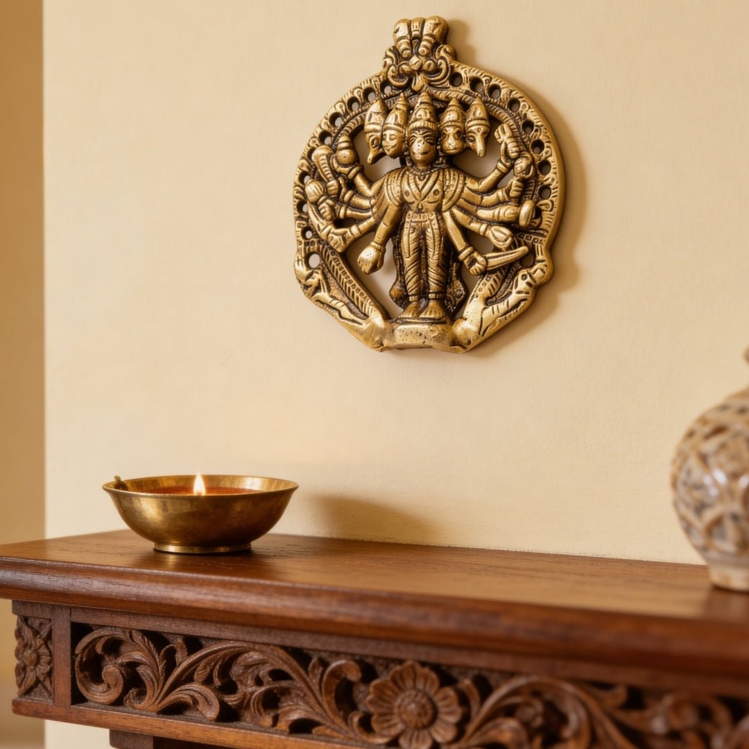 Panchmukhi Hanuman Brass Statue for Main Door - South & South-West Vastu Protection, Home & Office - plusvalueindia