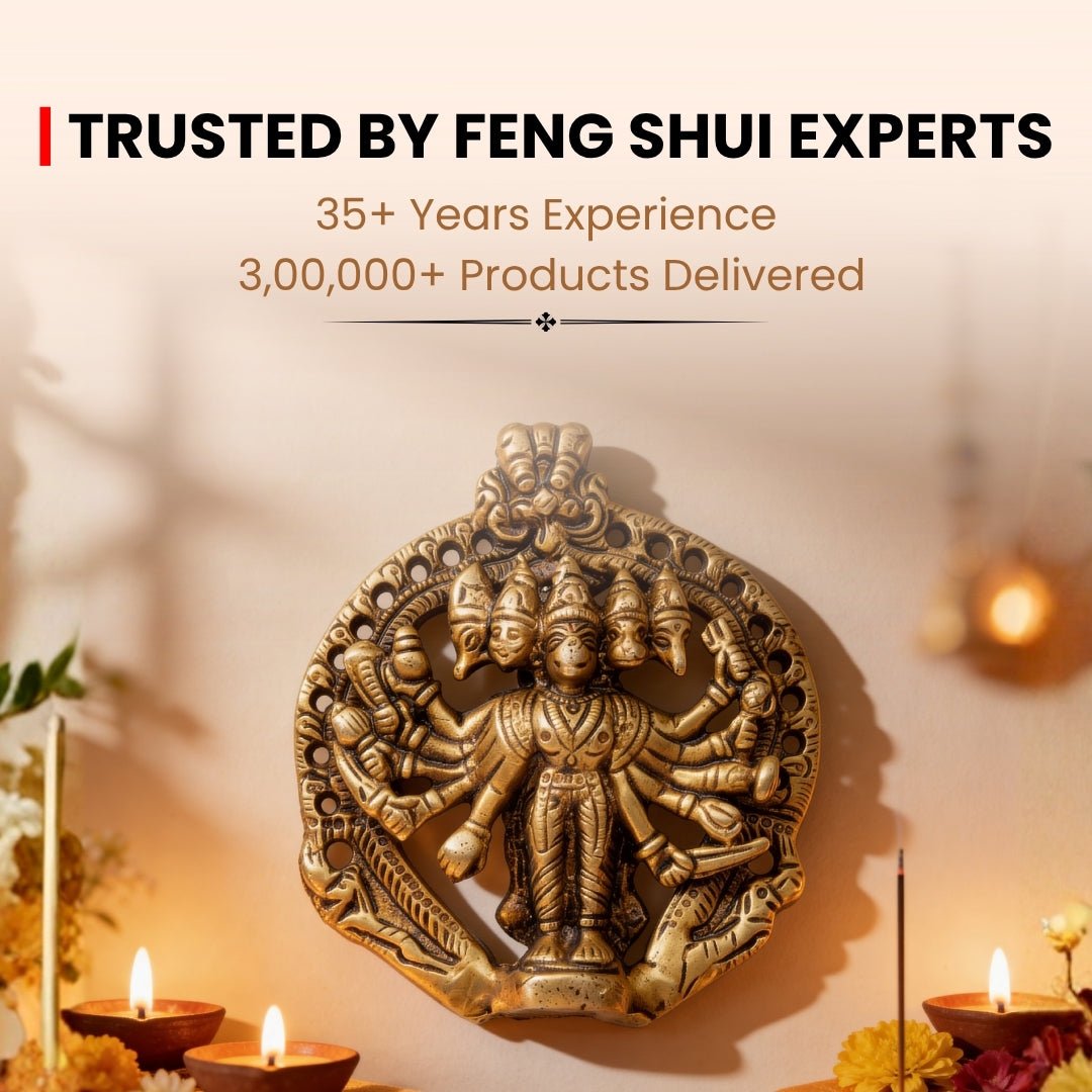 Panchmukhi Hanuman Brass Statue for Main Door - South & South-West Vastu Protection, Home & Office - plusvalueindia