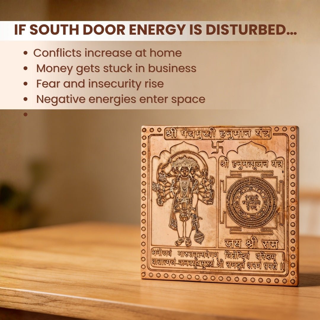 Panchmukhi Hanuman Yantra Copper for South, South - West Facing Main Door Entrance [Size 3 x 3 Inches] - plusvalueindia
