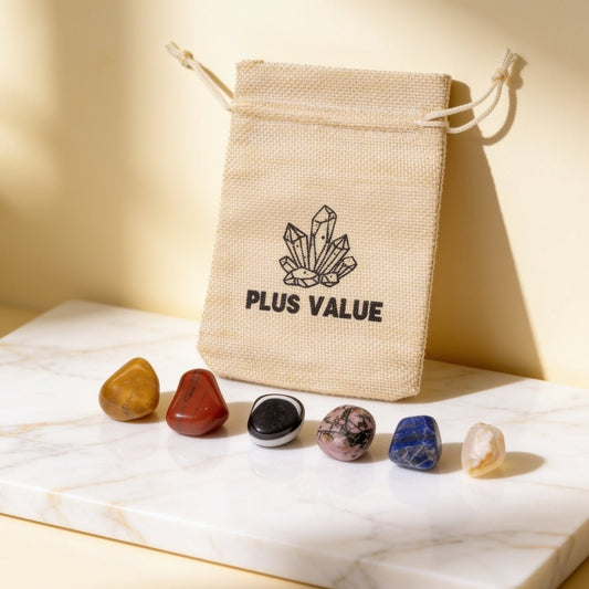 Panic Attack calming pocket crystal healing set with soothing tumbled gemstones in a drawstring bag