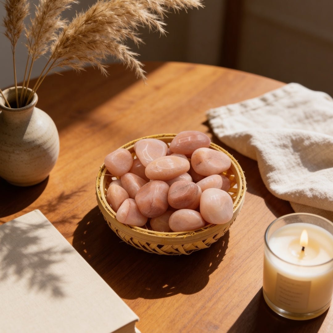 Peach Moonstone Tumbled Stone Pebbles - plusvalueindia
