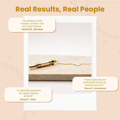 pencil brass pendulum with jute bag and four included dowsing charts