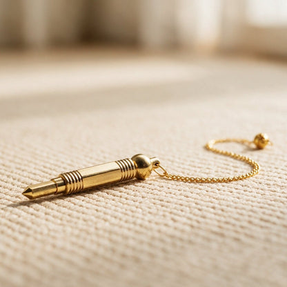 pencil brass dowsing pendulum with chain and golden finish