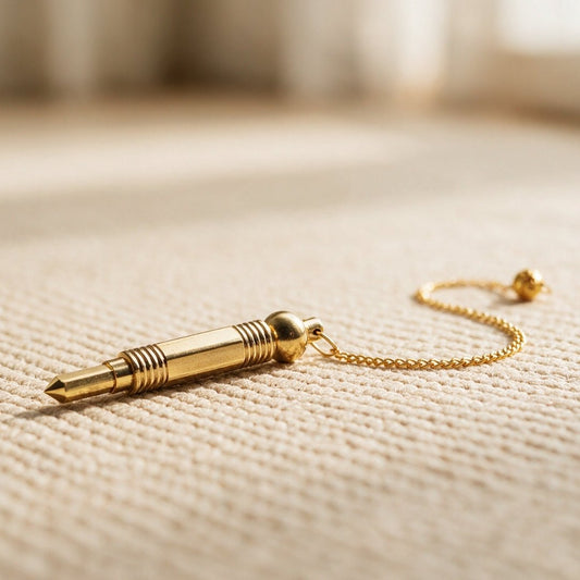 pencil brass dowsing pendulum with chain and golden finish