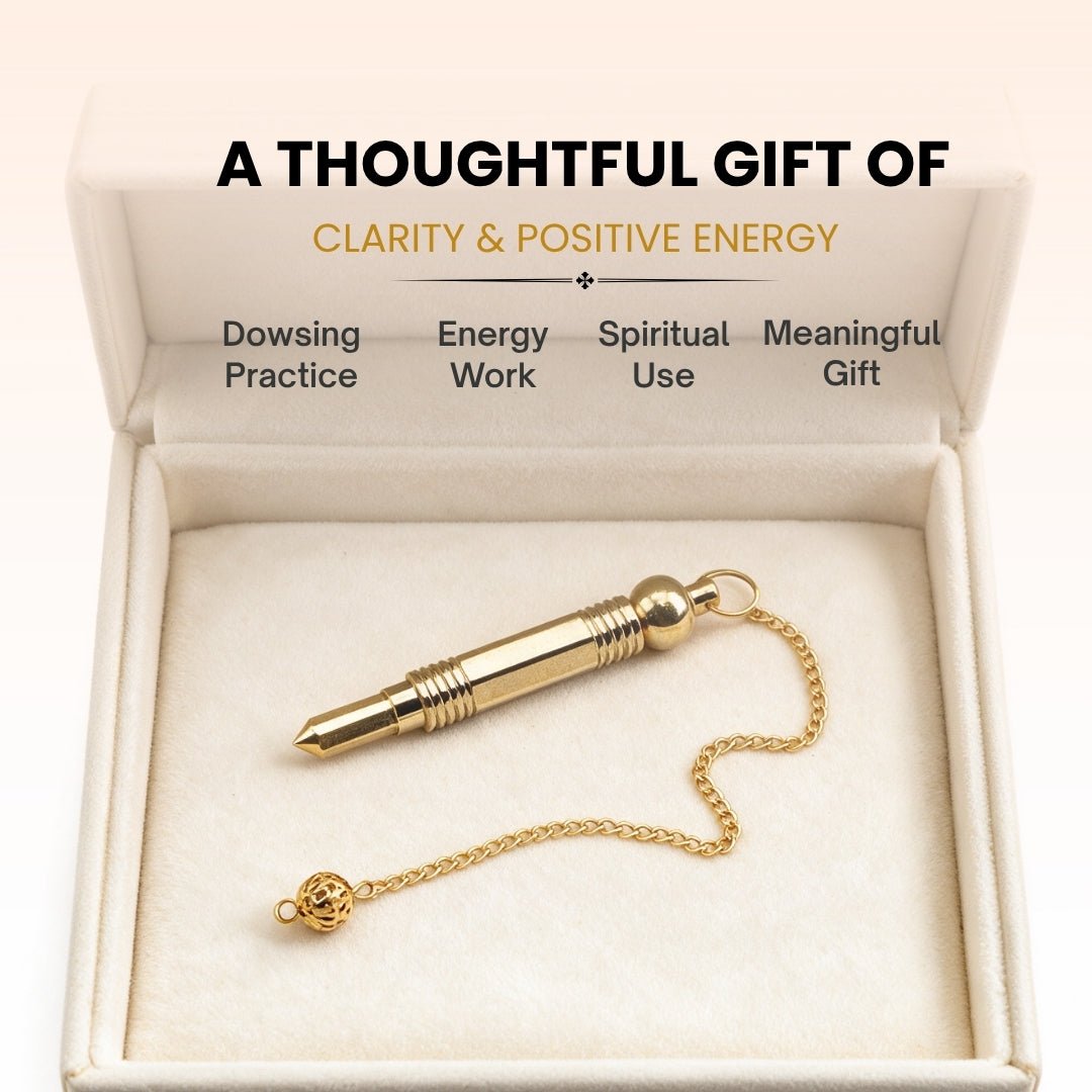 pencil brass dowsing pendulum positioned over a dowsing chart