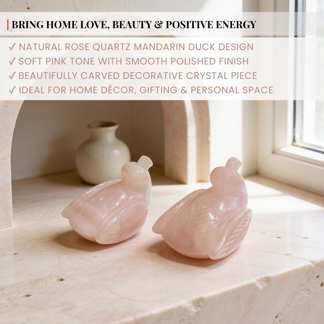 Pink Mandarin Natural Rose Quartz Duck Crystal Love Birds for Couples - plusvalueindia