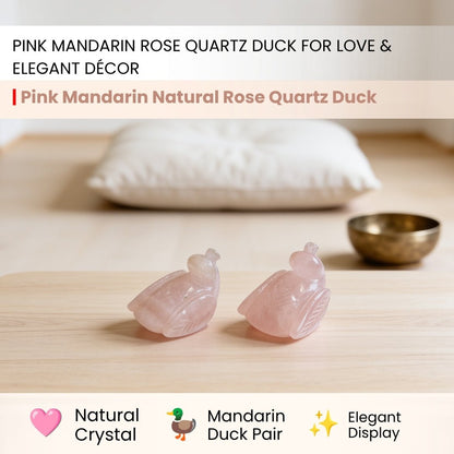 Pink Mandarin Natural Rose Quartz Duck Crystal Love Birds for Couples - plusvalueindia