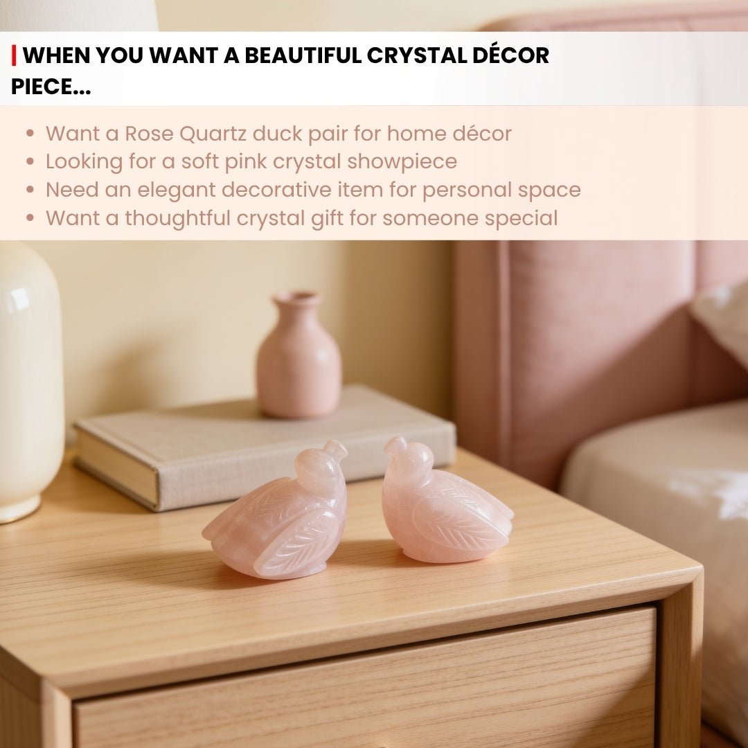 Pink Mandarin Natural Rose Quartz Duck Crystal Love Birds for Couples - plusvalueindia
