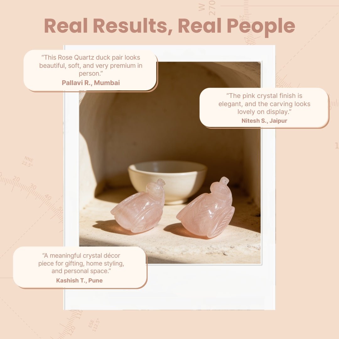 Pink Mandarin Natural Rose Quartz Duck Crystal Love Birds for Couples - plusvalueindia