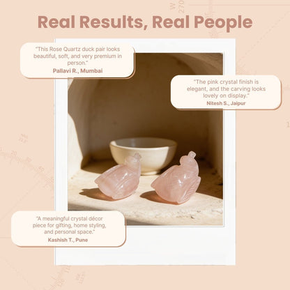 Pink Mandarin Natural Rose Quartz Duck Crystal Love Birds for Couples - plusvalueindia