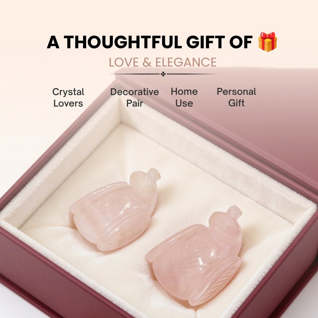 Pink Mandarin Natural Rose Quartz Duck Crystal Love Birds for Couples - plusvalueindia