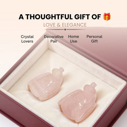 Pink Mandarin Natural Rose Quartz Duck Crystal Love Birds for Couples - plusvalueindia