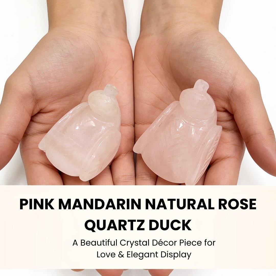 Pink Mandarin Natural Rose Quartz Duck Crystal Love Birds for Couples - plusvalueindia