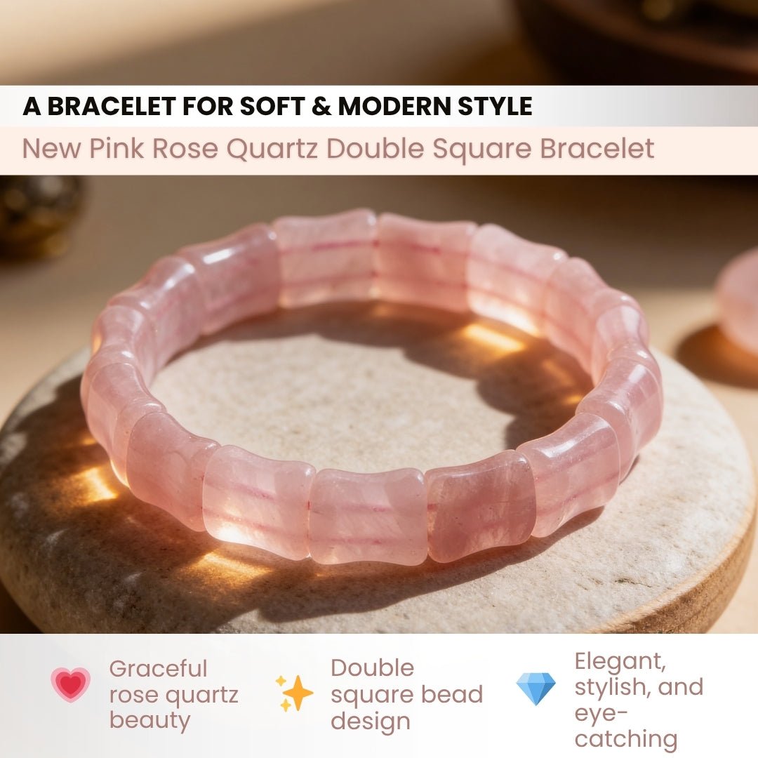 New Pink Rose Quartz Double Square Beads Bracelet for Love Relationship Marriage - plusvalueindia