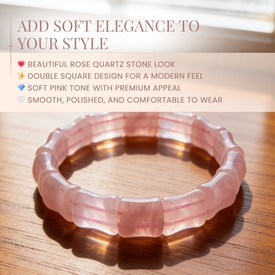 New Pink Rose Quartz Double Square Beads Bracelet for Love Relationship Marriage - plusvalueindia