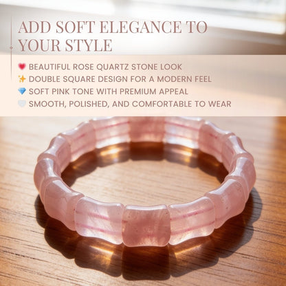 New Pink Rose Quartz Double Square Beads Bracelet for Love Relationship Marriage - plusvalueindia