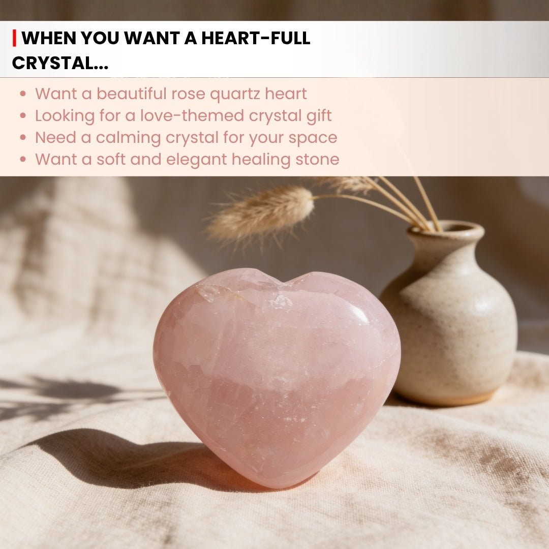 side profile of the rose quartz heart showing its curved edges and thickness