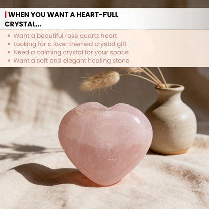 side profile of the rose quartz heart showing its curved edges and thickness