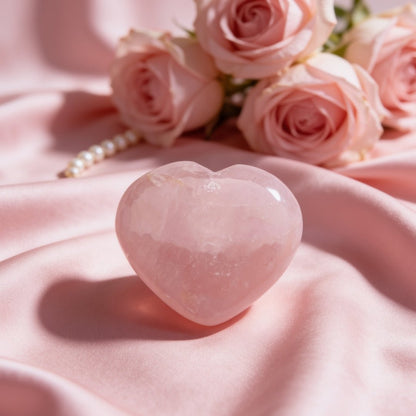 pink rose quartz healing heart stone with a smooth polished finish
