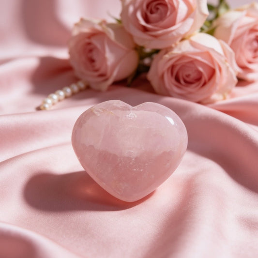 pink rose quartz healing heart stone with a smooth polished finish