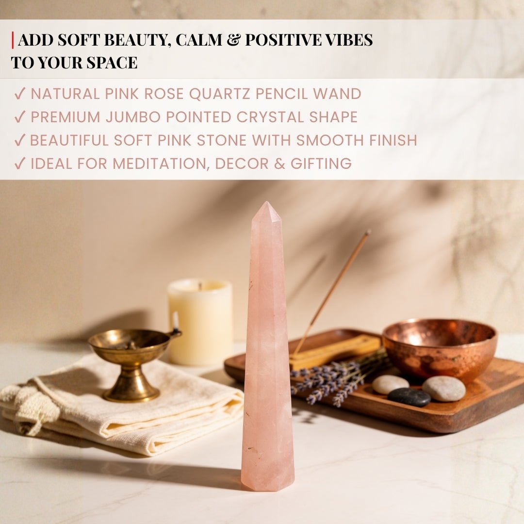 Pink Rose Quartz Jumbo Healing Wand - Reiki Crystal Healing Aura Chakra Vastu Feng Shui - plusvalueindia
