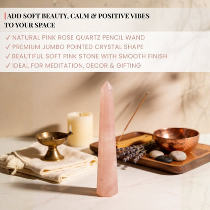 Pink Rose Quartz Jumbo Healing Wand - Reiki Crystal Healing Aura Chakra Vastu Feng Shui - plusvalueindia