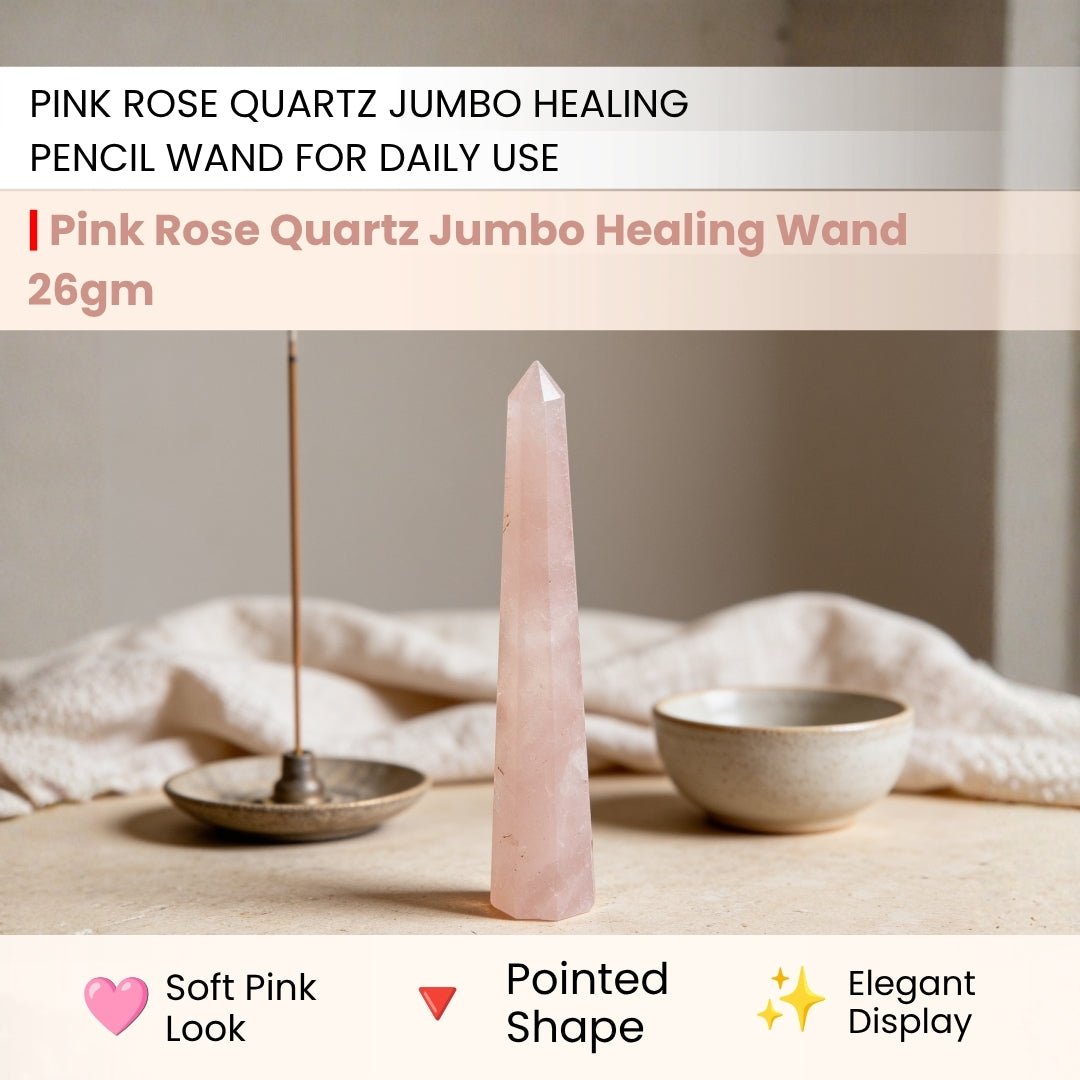 Pink Rose Quartz Jumbo Healing Wand - Reiki Crystal Healing Aura Chakra Vastu Feng Shui - plusvalueindia