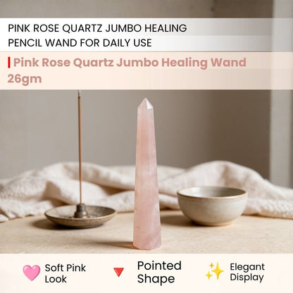 Pink Rose Quartz Jumbo Healing Wand - Reiki Crystal Healing Aura Chakra Vastu Feng Shui - plusvalueindia