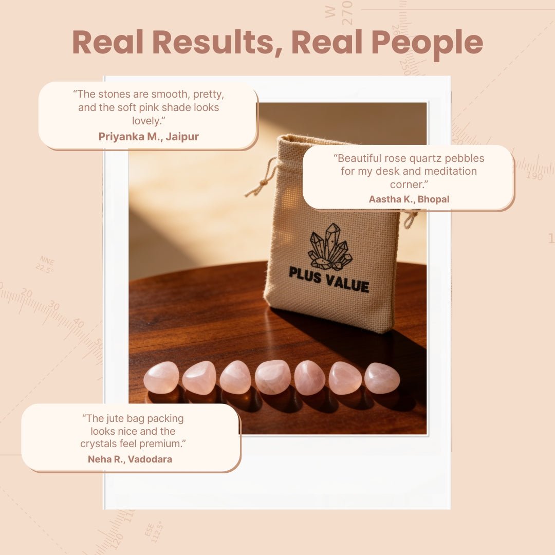 100 gm rose quartz tumbled pebbles packed in the included jute bag