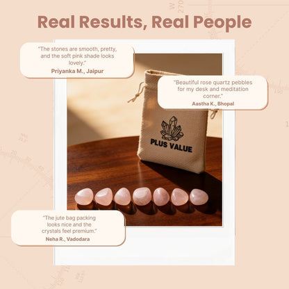 100 gm rose quartz tumbled pebbles packed in the included jute bag