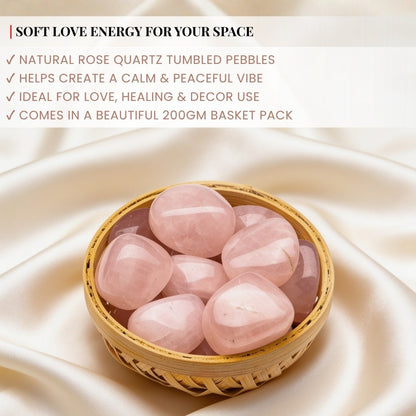 200 gm quantity of polished pink rose quartz tumbled pebbles