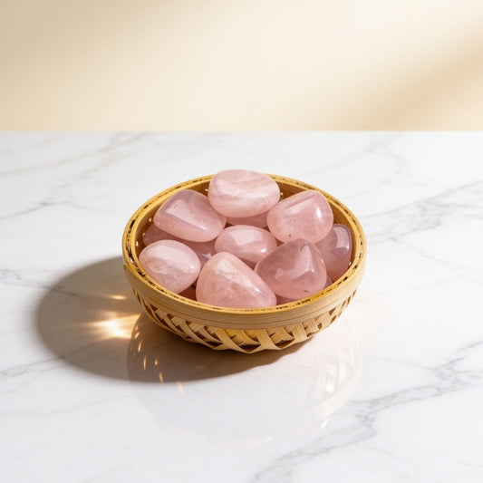 pink rose quartz natural tumbled pebbles in a 200 gm basket