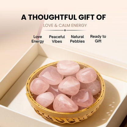 rose quartz pebbles showing natural variation in colour, pattern and shape