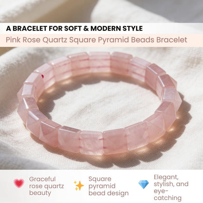 Pink Rose Quartz Square Pyramid Beads Bracelet for Love Relationship Marriage - plusvalueindia