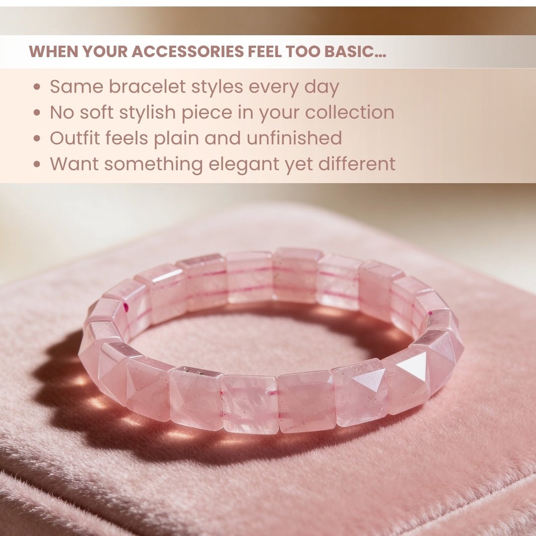 Pink Rose Quartz Square Pyramid Beads Bracelet for Love Relationship Marriage - plusvalueindia
