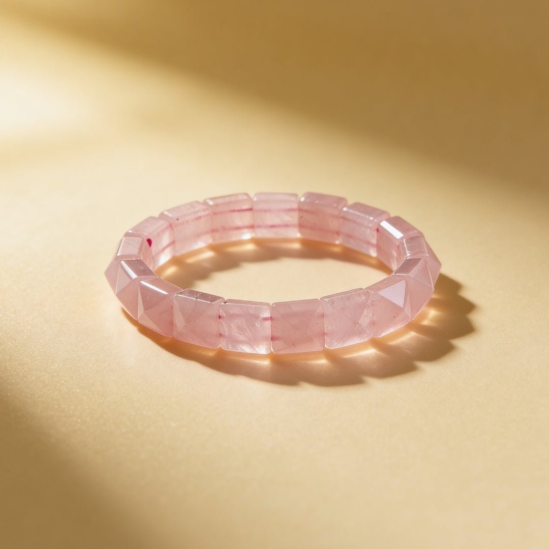 Pink Rose Quartz Square Pyramid Beads Bracelet for Love Relationship Marriage - plusvalueindia