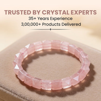 Pink Rose Quartz Square Pyramid Beads Bracelet for Love Relationship Marriage - plusvalueindia