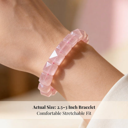 Pink Rose Quartz Square Pyramid Beads Bracelet for Love Relationship Marriage - plusvalueindia