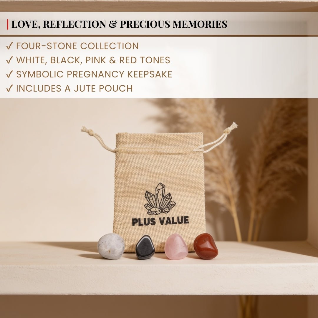 Soft compact fabric drawstring pouch designed for safely carrying maternal crystals in pocket or maternity bag