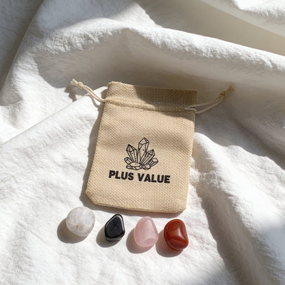 Pregnancy pocket crystal bag featuring soothing fertility and motherhood tumbled stones in a drawstring pouch