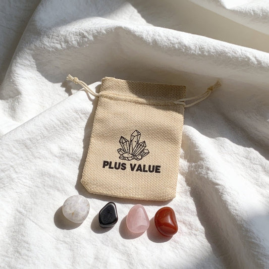 Pregnancy pocket crystal bag featuring soothing fertility and motherhood tumbled stones in a drawstring pouch