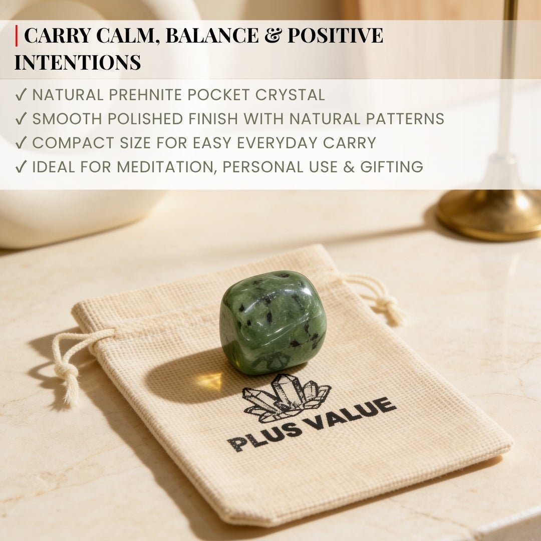 Pocket Crystal- Prehnite For Declutter, Meditation, Environment - plusvalueindia