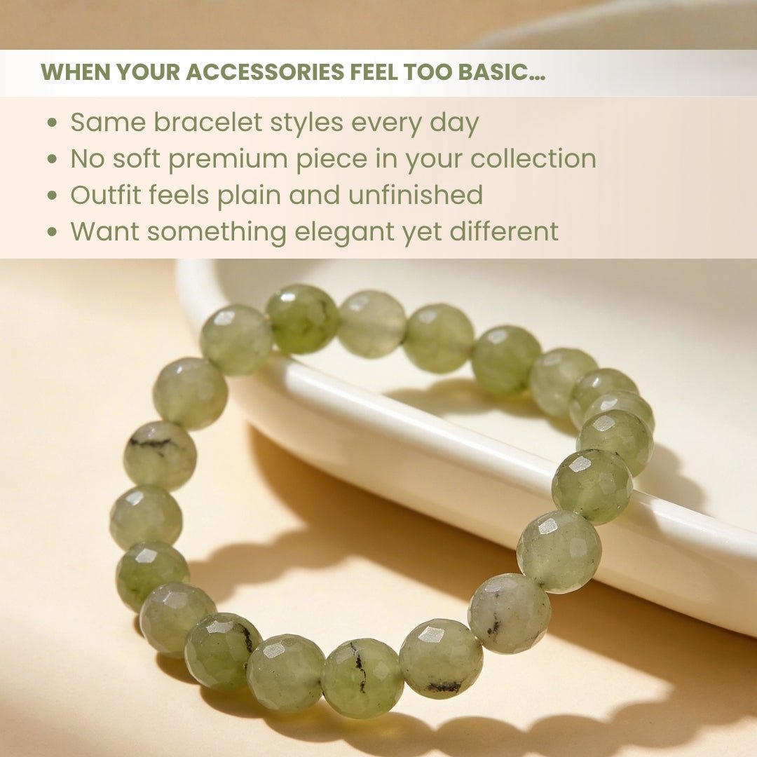 Prehnite Diamond Cut Bracelet (Beads Size 8mm) - plusvalueindia