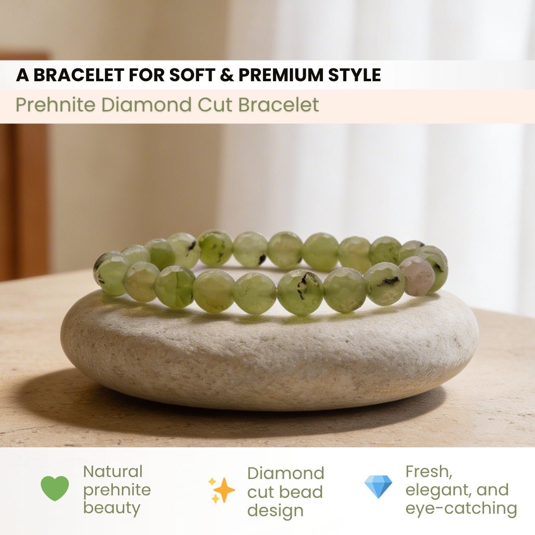 Prehnite Diamond Cut Bracelet (Beads Size 8mm) - plusvalueindia