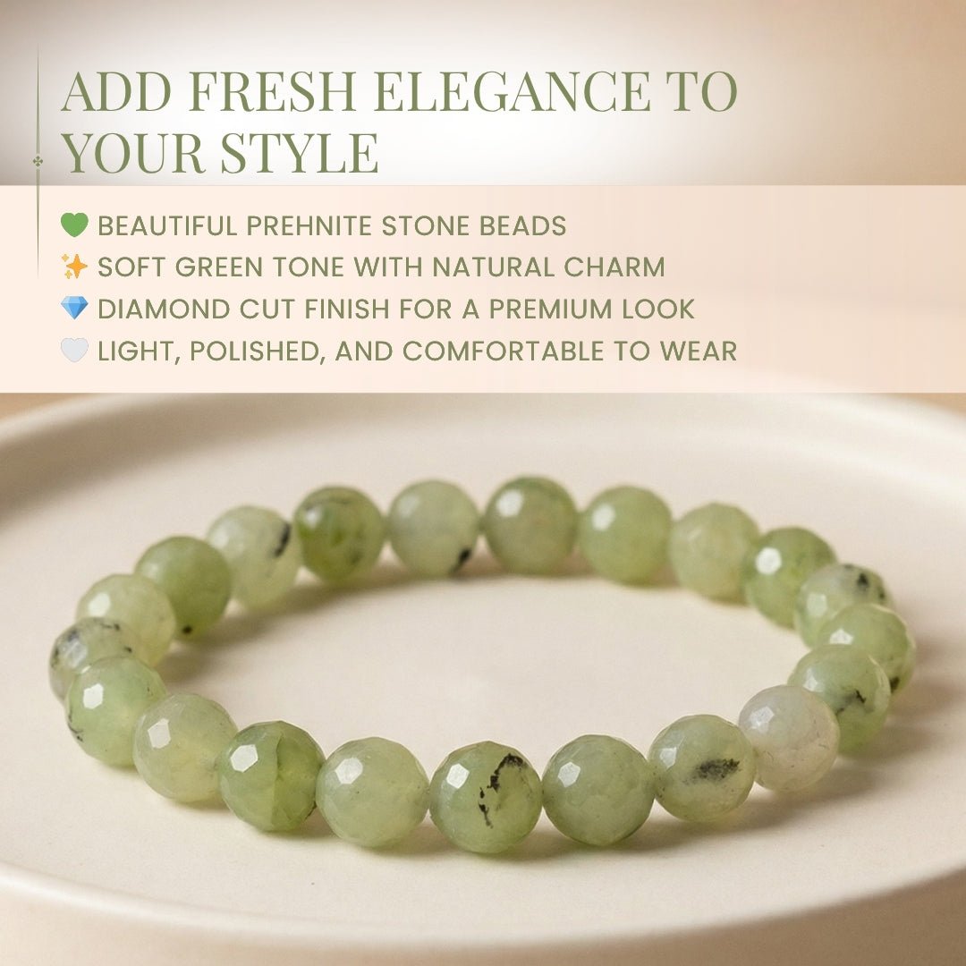 Prehnite Diamond Cut Bracelet (Beads Size 8mm) - plusvalueindia